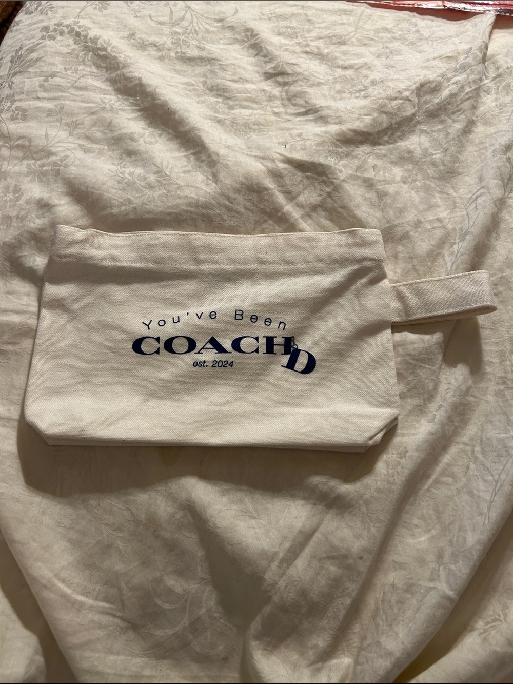 Coach Cream Canvas Pouch with Navy Logo Print